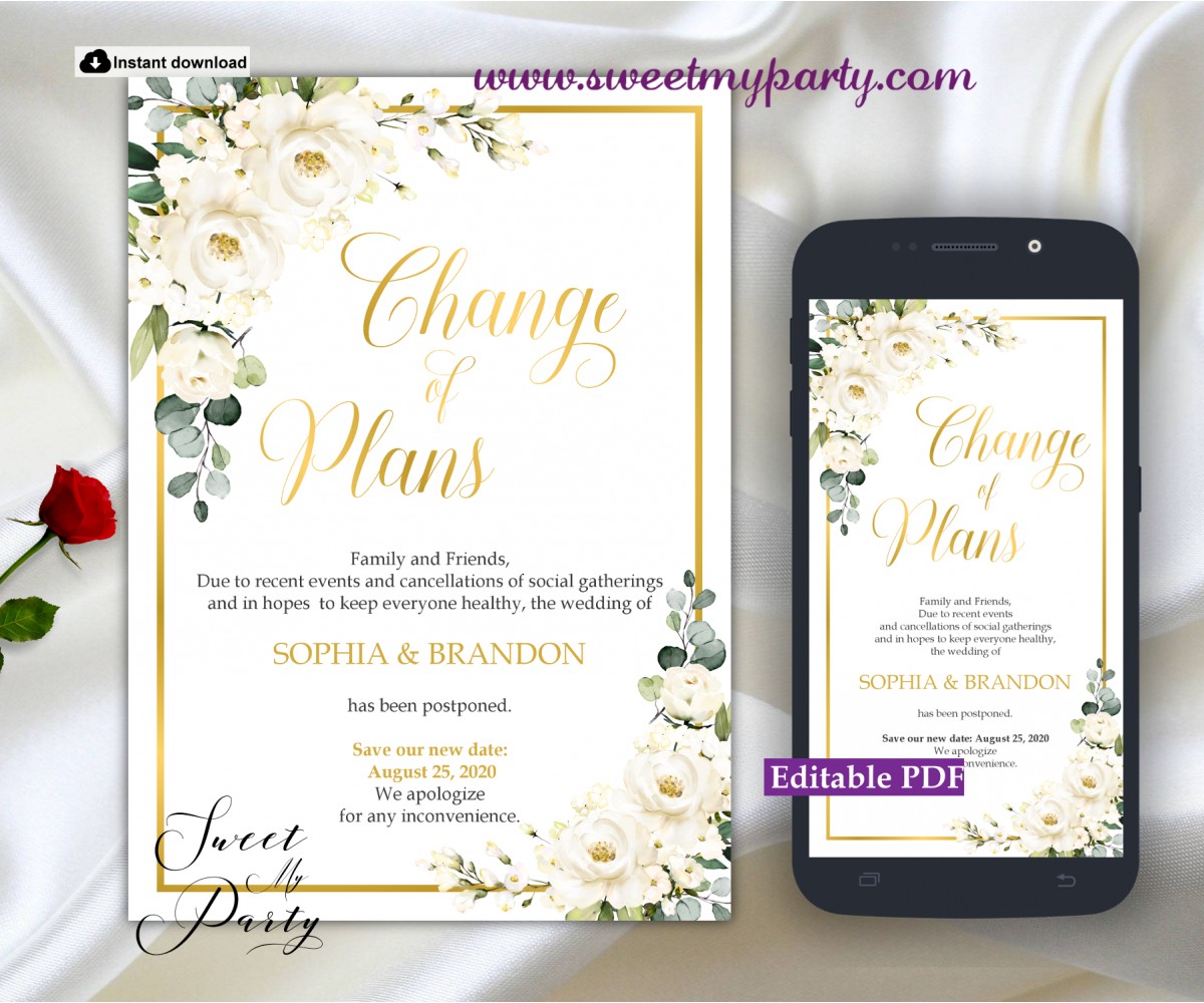 Ivory Roses Change of Plans Announcement template,(123)